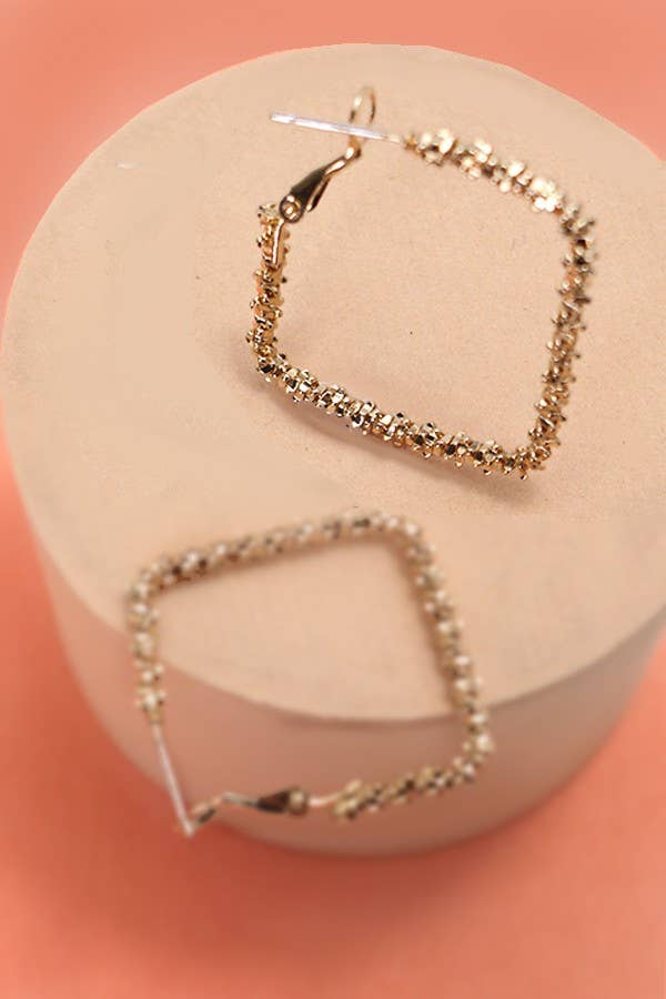 Gold DAIMOND DUST CUT SQUARE HOOP EARRINGS | 31E24414 for wholesale on Faire