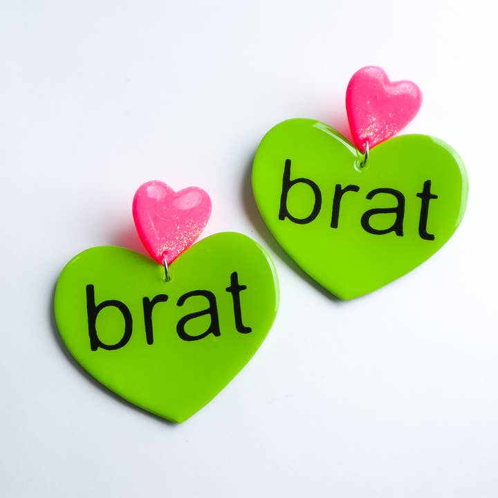 Night Moves Atelier - Wholesale Dangle Earrings - Charli XCX Green and Pink Brat Polymer Clay Dangle Earrings