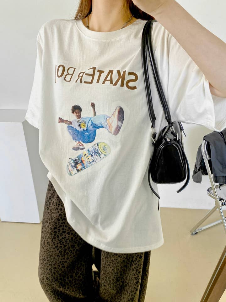 Skater Boi Graphic Oversized Tee 100% Cotton Made in Korea for wholesale by Little Light