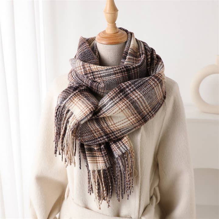 ACCITY - Wholesale Scarf - Women's - Artistic Plaid Tassel Scarf for Fall and Winter_CWASC2762