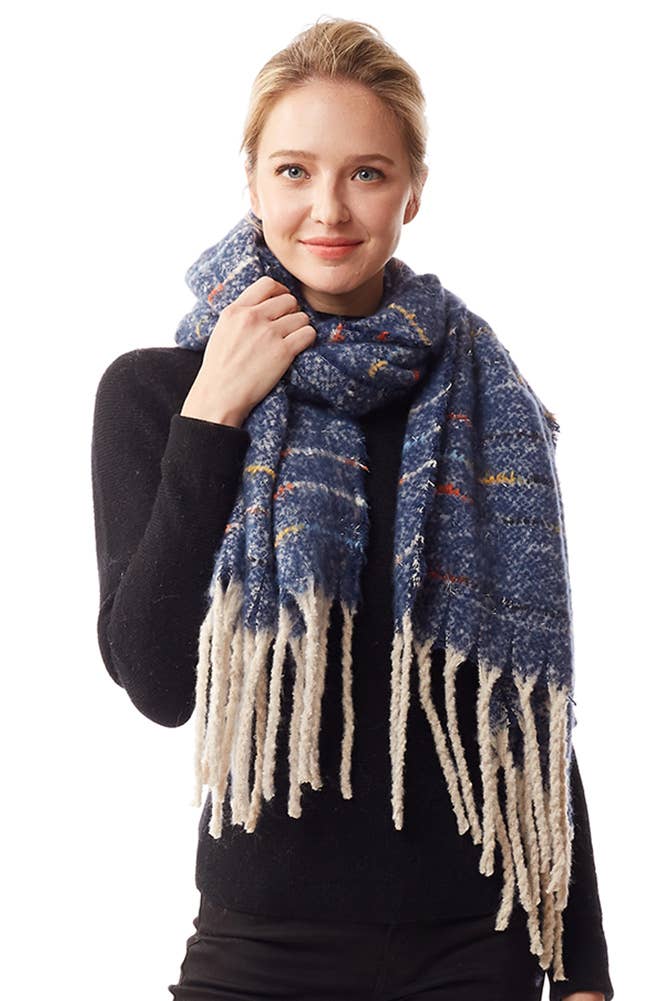 Hana - Wholesale Scarf - Women's - Glitz Color Stitch Fuzzy Oblong Winter Scarf12