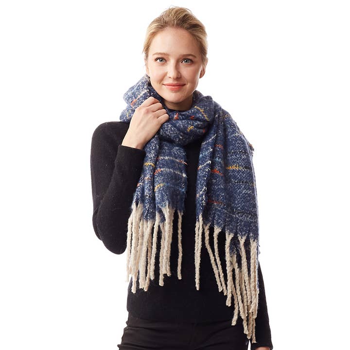 Hana - Wholesale Scarf - Women's - Glitz Color Stitch Fuzzy Oblong Winter Scarf12
