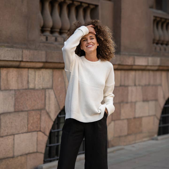 menique - Wholesale Knit Sweater - Women's - Knit Cotton Sweater Sonata White9