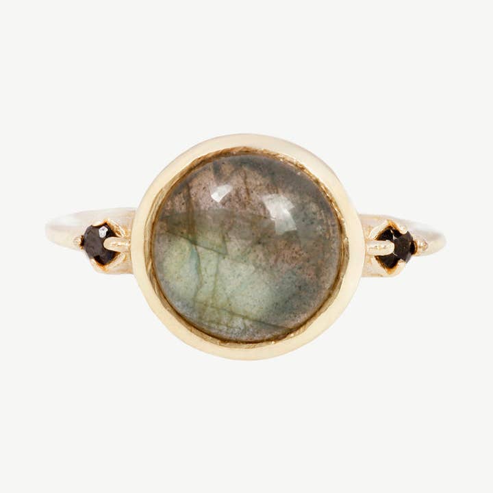 Hidden Star Ring in Labradorite + Black Spinel/Gold for wholesale by Studio Grun