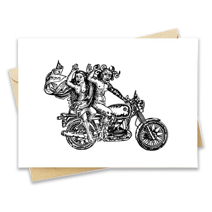 Bellavance Ink - Wholesale Everyday greeting card - 5x7 Inch Card Of Demon And Lady Riding A Motorcycle