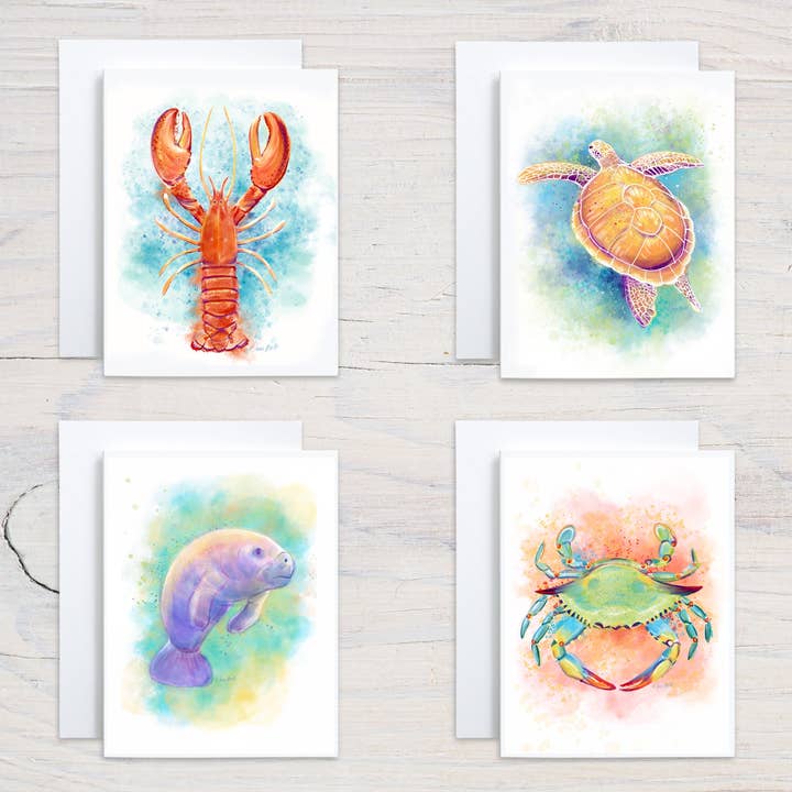 Sea Creatures Boxed Card Set- 4 cards for wholesale by Dawn of Designs