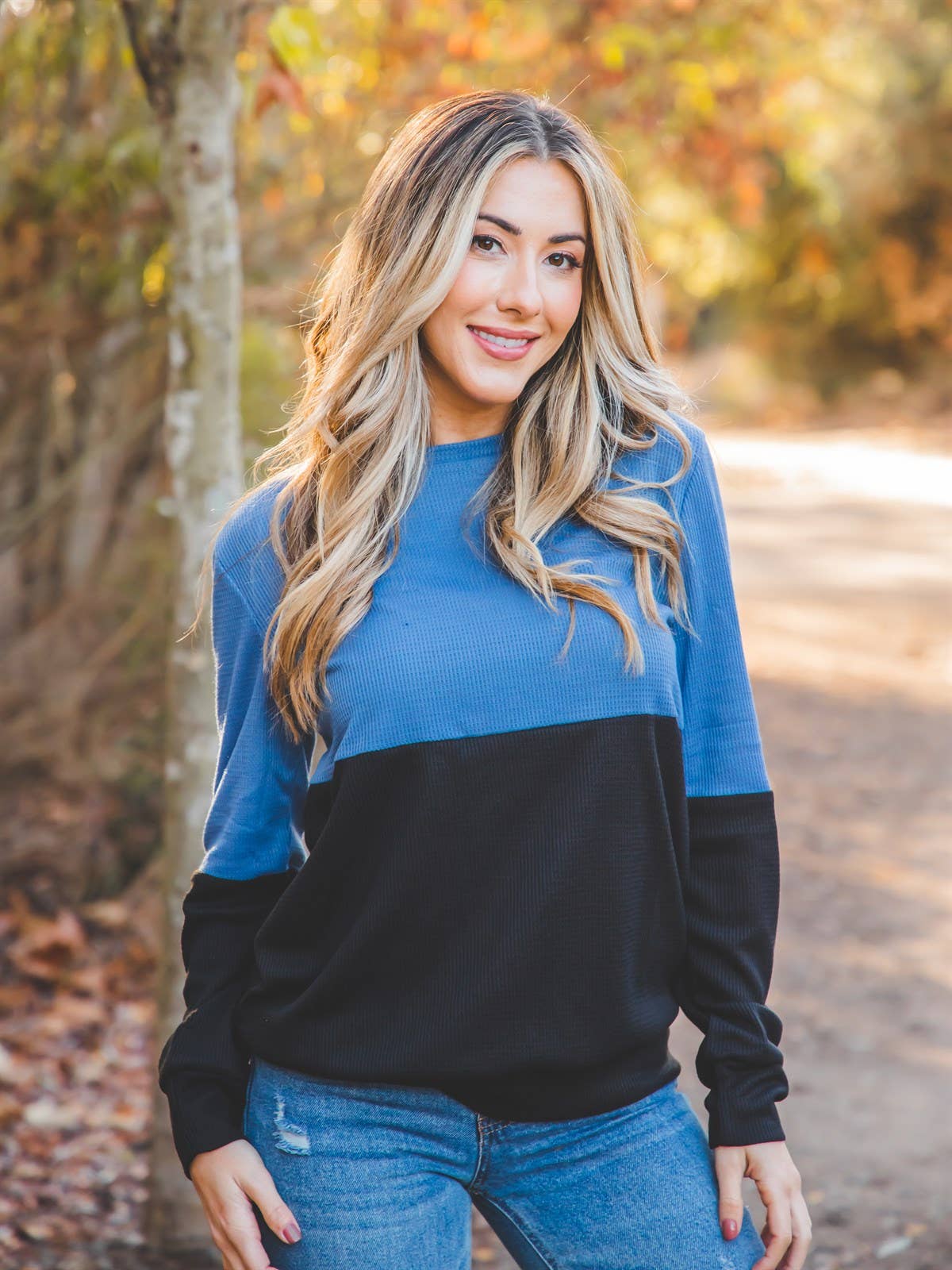 Tickled Teal - Venta al por mayor Jersey corto de punto - Mujer - Top Mel de manga larga Colorblock1