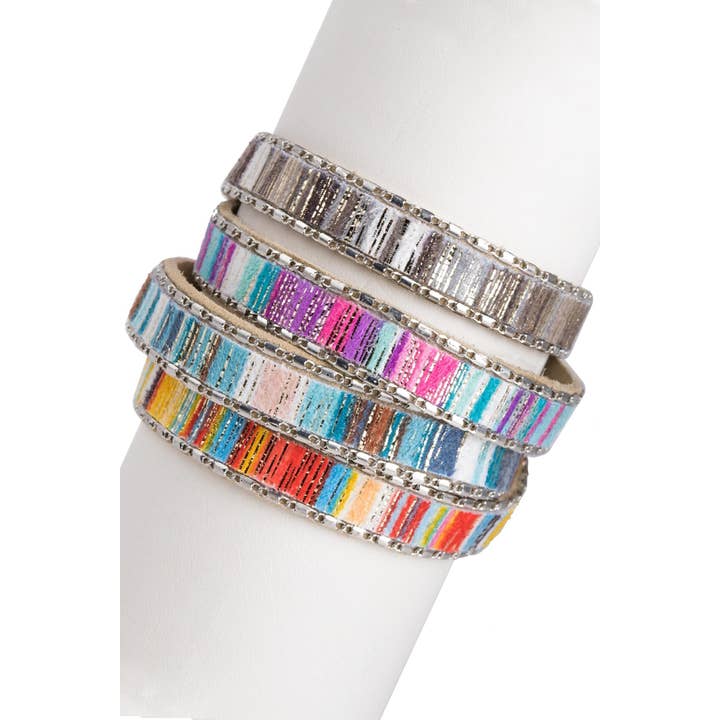 SAACHI - Wholesale Jewelry Set - Multicolor Shimmer Leather Bracelet Set