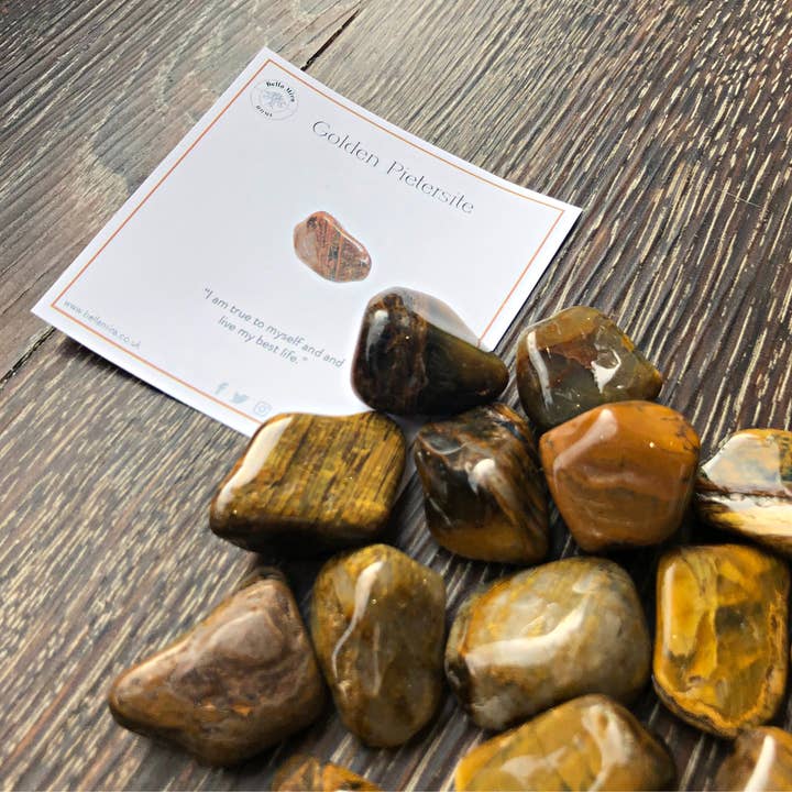 Golden Pietersite Tumbled Crystals 100gms With Info Cards for wholesale by BellaMira Home