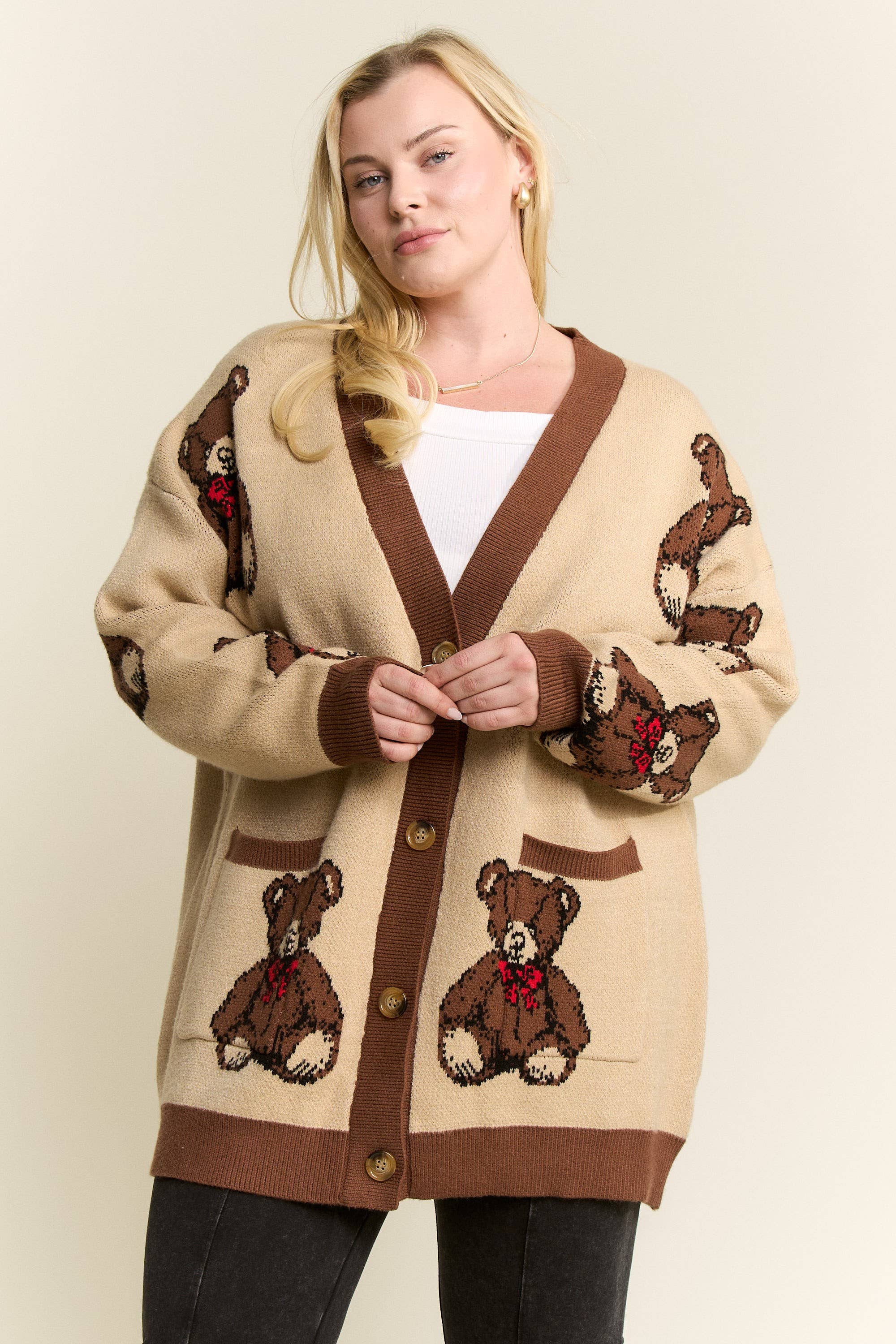 JADE BY JANE PLUS - Wholesale Cardigan - Women's - Beary Adorable Cardigan (Plus size)3