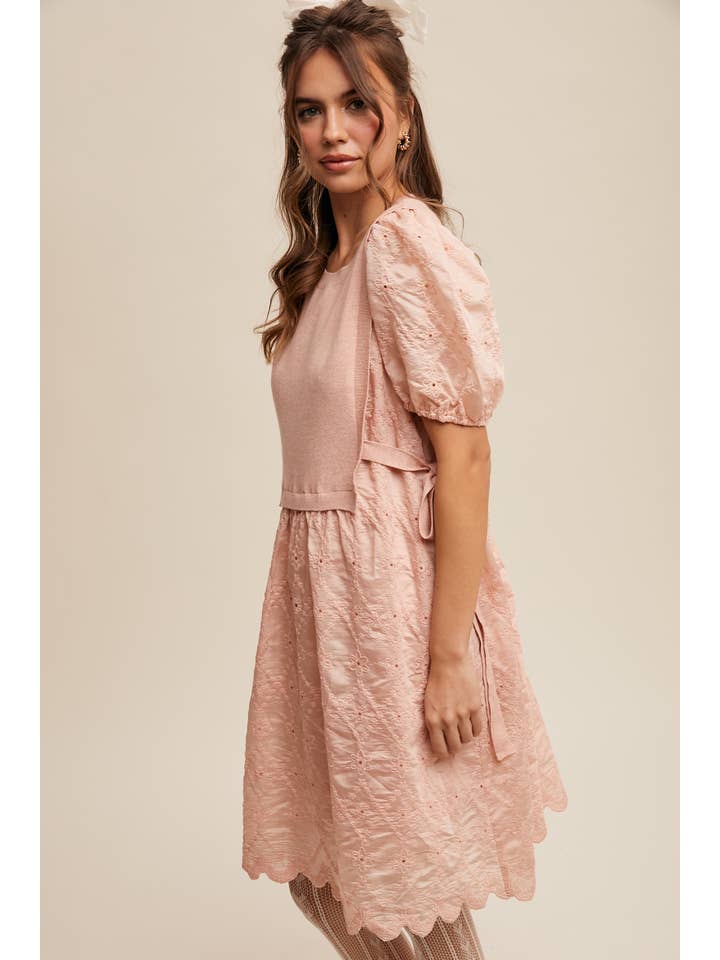 Listicle - Wholesale Dress - Women's - Embroidered Puff Sleeve Dress with Knit Vest5