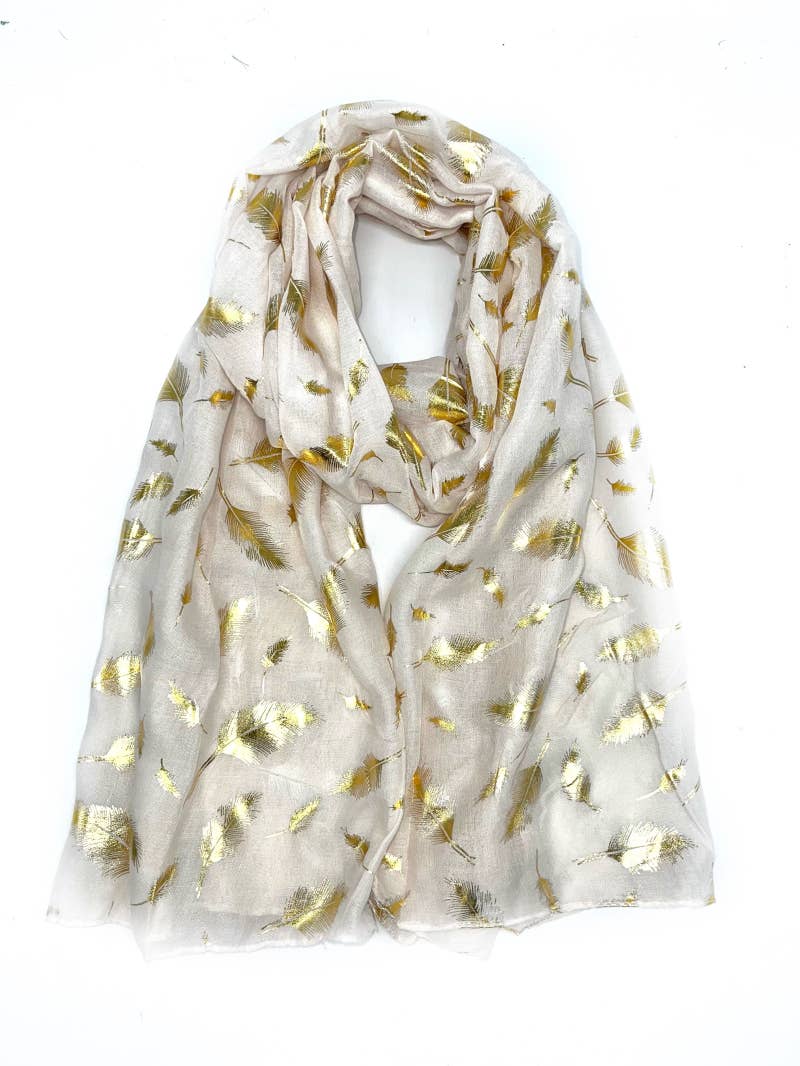 LINETA - Vente Écharpe – femme - B-6 Foulard avec dorure plume 2
