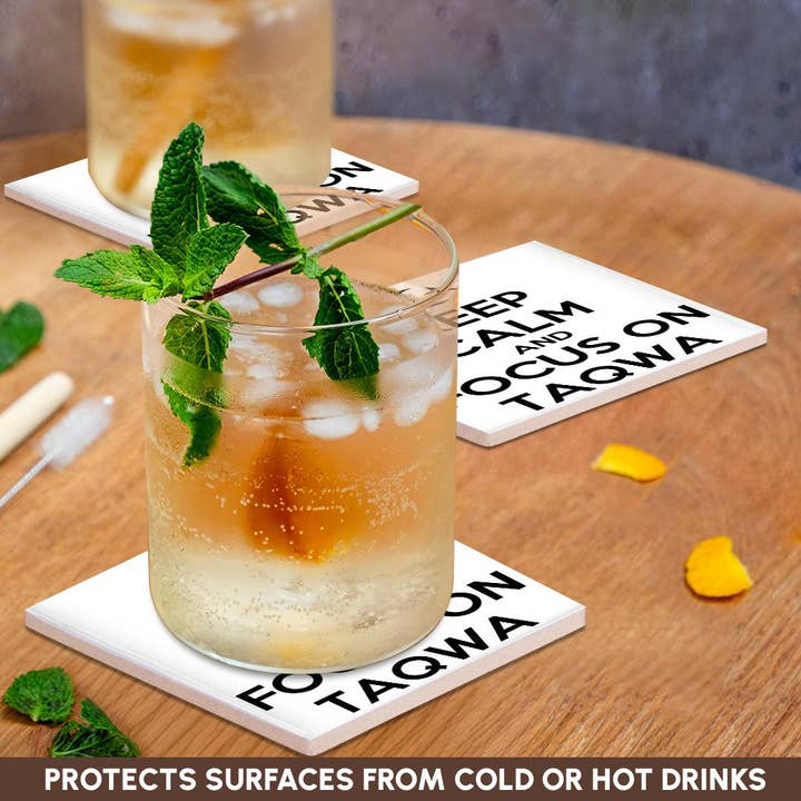 3dRose - Wholesale Onderzetters - 3dRose, Houd kalm en focus op Taqwa is een parodie met een islamitisch thema, Onderzetter2