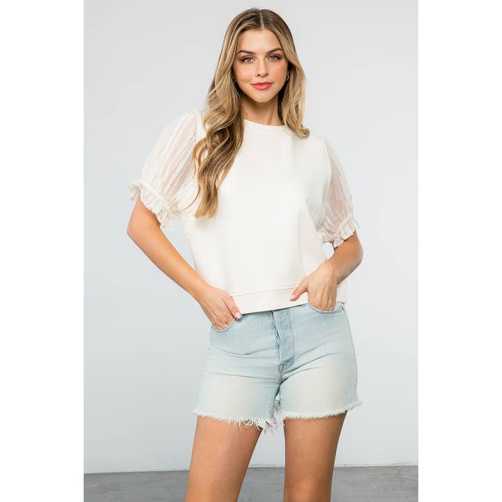Mesh Short Sleeve Knit Top for wholesale by THML