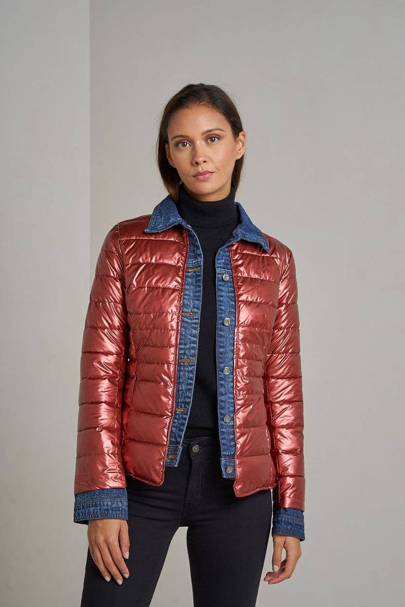 Attrait Paris - Wholesale Pufferjack - Dames - Kenza metalen jeansjack van twee materialen32