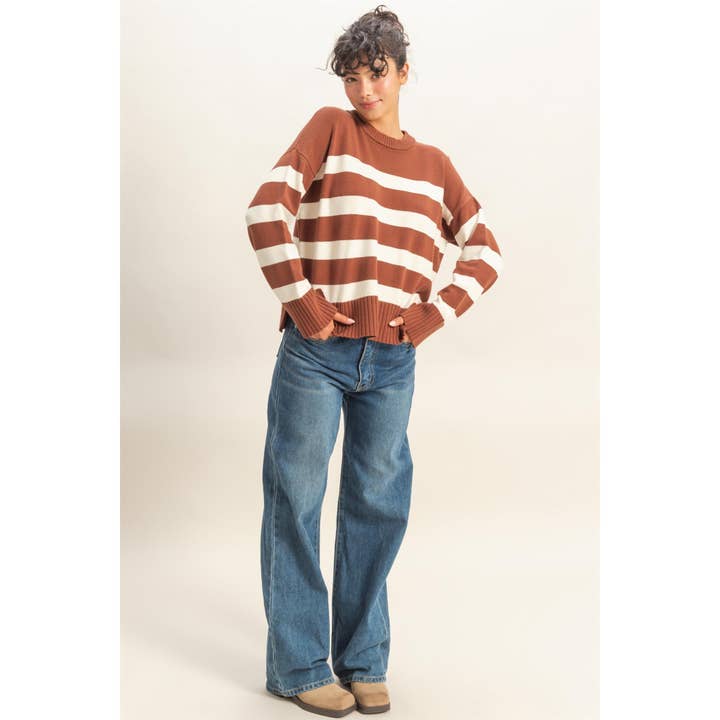 Double Zero - Wholesale Knit Sweater - Women's - Striped Crew Neck Sweater16