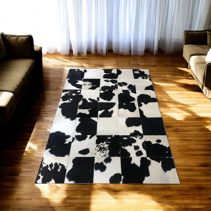 Karelias And Sons - Wholesale Area Rug - Black & White Cow Print Cowhide Patchwork Rug