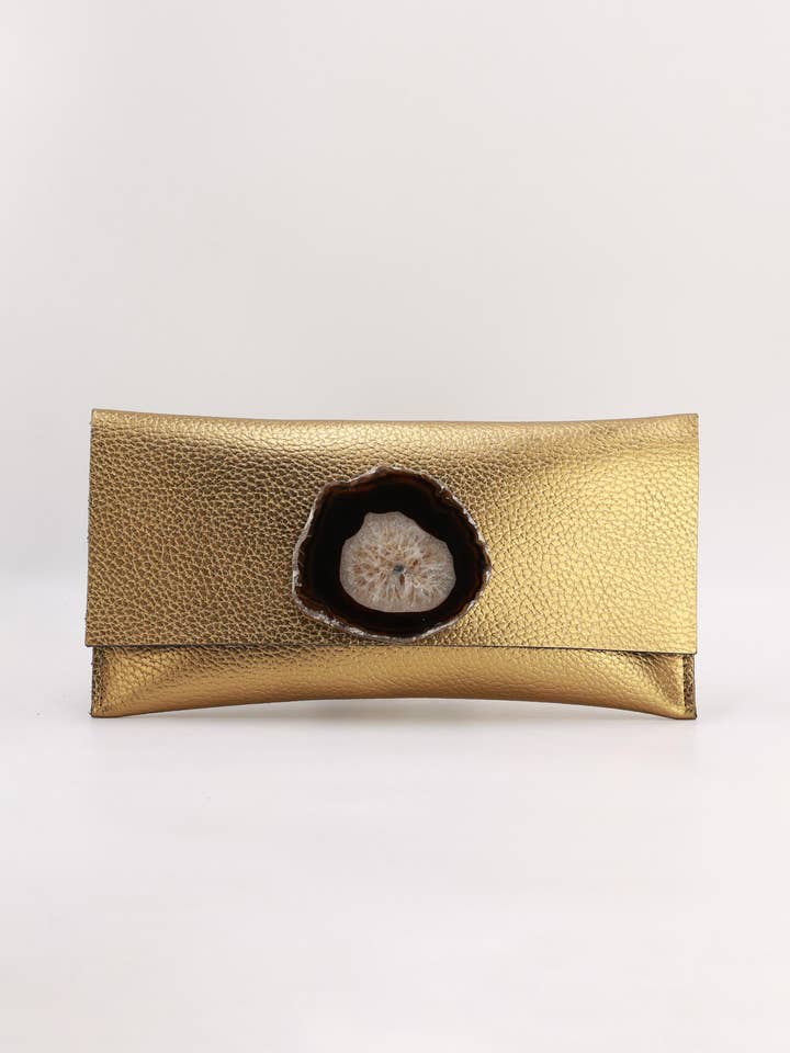 Carteira Maxi Dourada Ágata Natural por atacado de Ecue