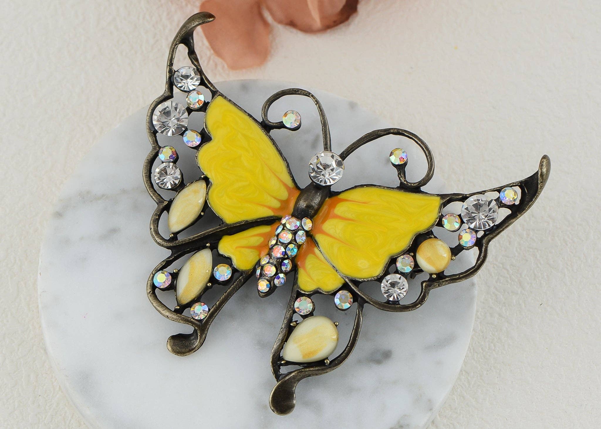 AK Brand - Wholesale Brooch - Antique Green Enamel Opal Butterfly Insect Brooch Pin15