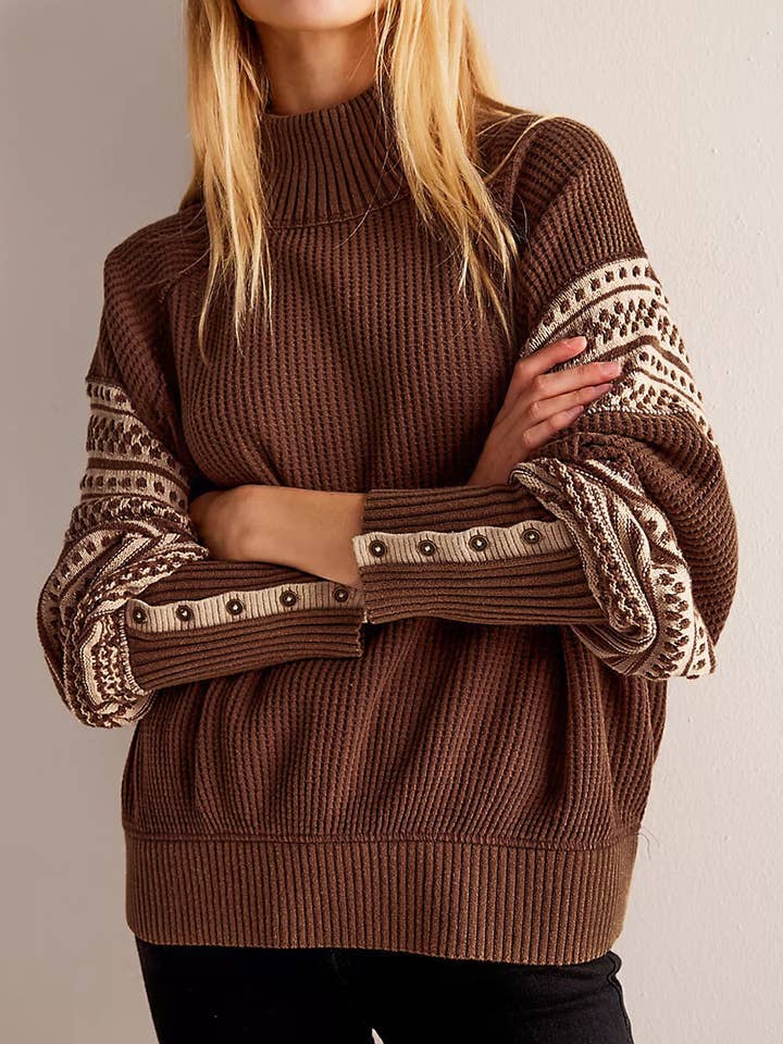 Rosa Clothing - Wholesale Knit Sweater - Women's - vintage stripe slouchy pullover high neck knit sweater7