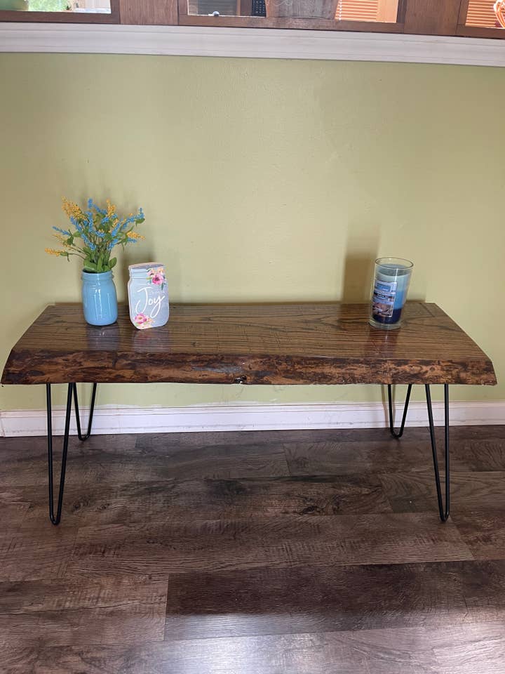 Live edge Ash wood Table W/18" hair pin legs for wholesale by Julie and bills crafts