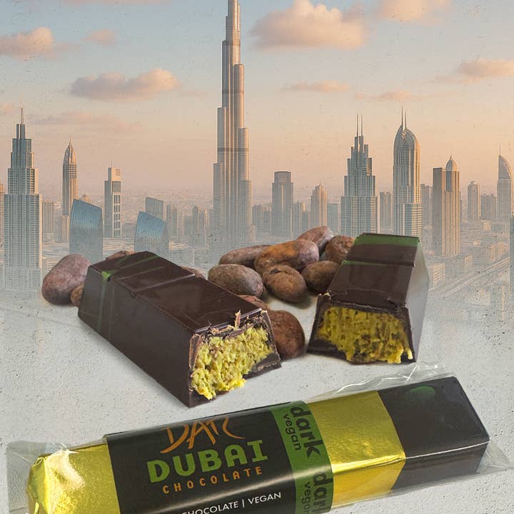 Dar Chocolate - Wholesale Chocolate Bar - VEGAN DUBAI BAR - CRUNCHY CREAMY PISTACHIO DARK CHOCOLATE 4