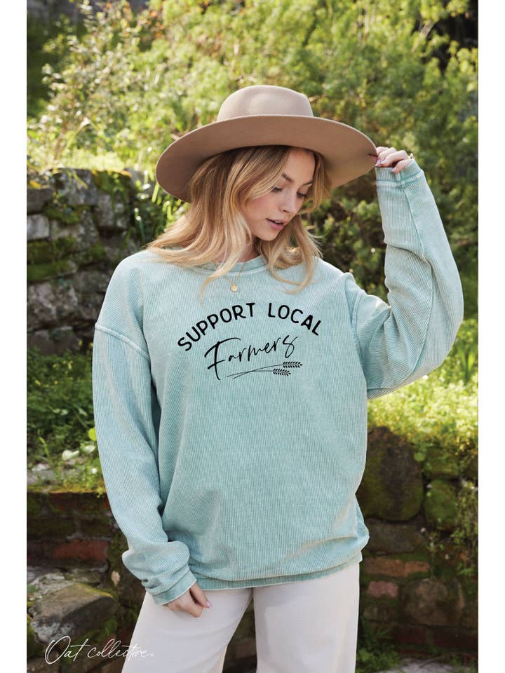 OAT COLLECTIVE - Wholesale Graphic Sweatshirt - Women's - SUPPORT LOCAL FARMERS Thermal Vintage Pullover3