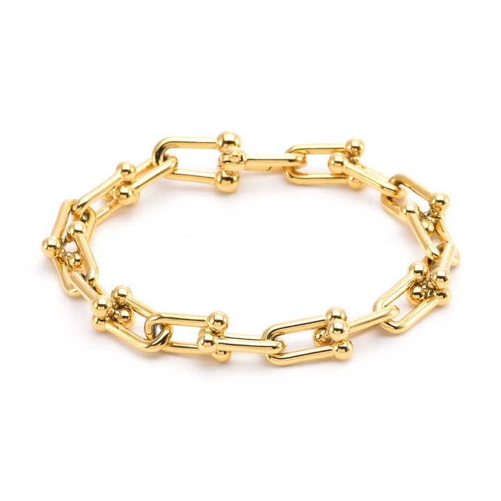 BG525G B.Tiff Gold Horseshoe Link Chain Bracelet for wholesale by B.Tiff