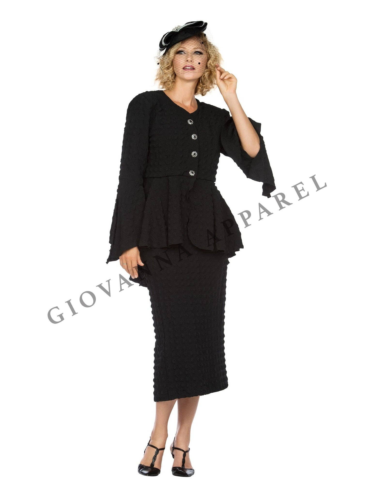 Giovanna - Wholesale Top & Skirt Set - Women's - 2pc Popcorn Peplum Jkt & Column Skirt Set - Plus Size3