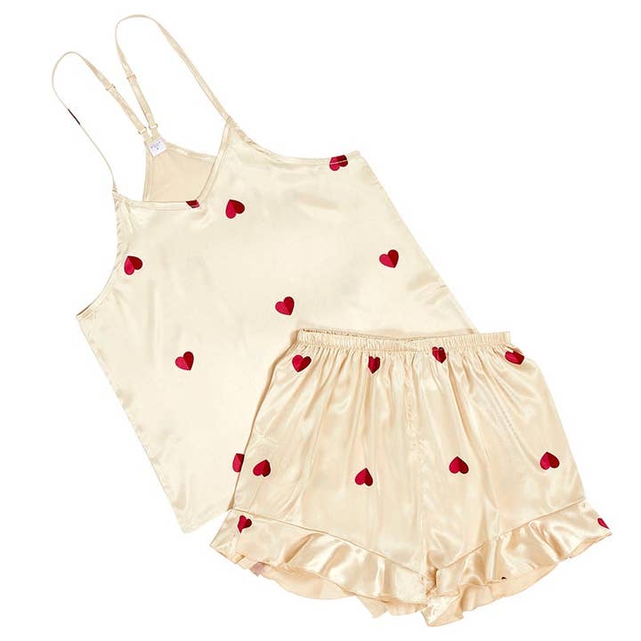 Hearts - Cami + Ruffled Shorts PJ sets for wholesale by Bella Sleep + Spa