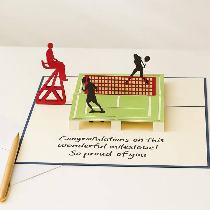 Carte de vœux pop-up 3D joueurs de tennis pour la vente par The Paper Mix