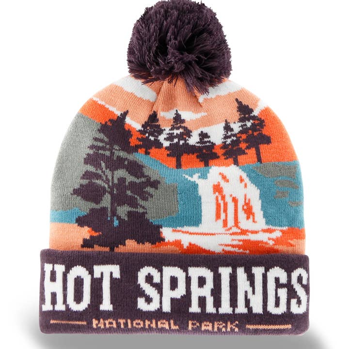 Hot Springs National Park Beanie Hat with Pom Pom Winter Knit Cap Outdoor Hiking Hat for wholesale by Northern Icons Creations INC