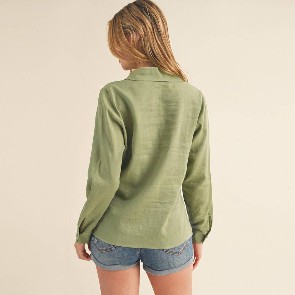 Paperdoll - Wholesale Button Down Shirt - Women's - LINEN BLEND LONG SLEEVE BUTTON DOWN SHRT WITH SIDE SLITS8