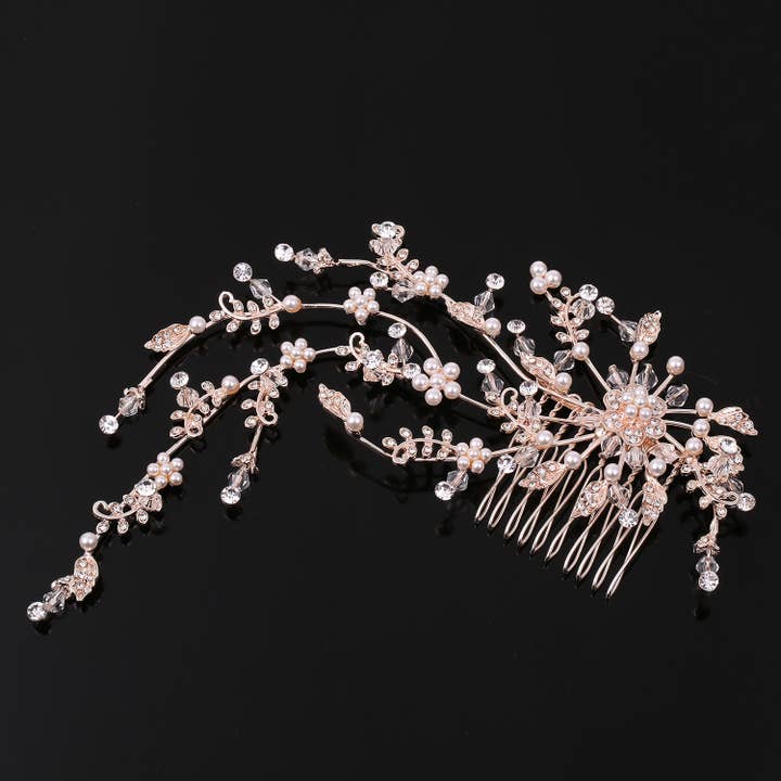 Hochzeitsschmuck Roségold Haarkamm mit Kunstperlen für den Großhandel von Cool Crystals