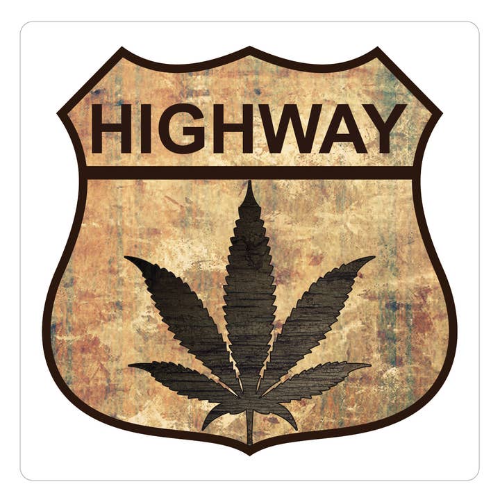 Clear Vinyl Cannabis Sticker 2"x2" - HIGHWAY for wholesale by YAY NOVELTY