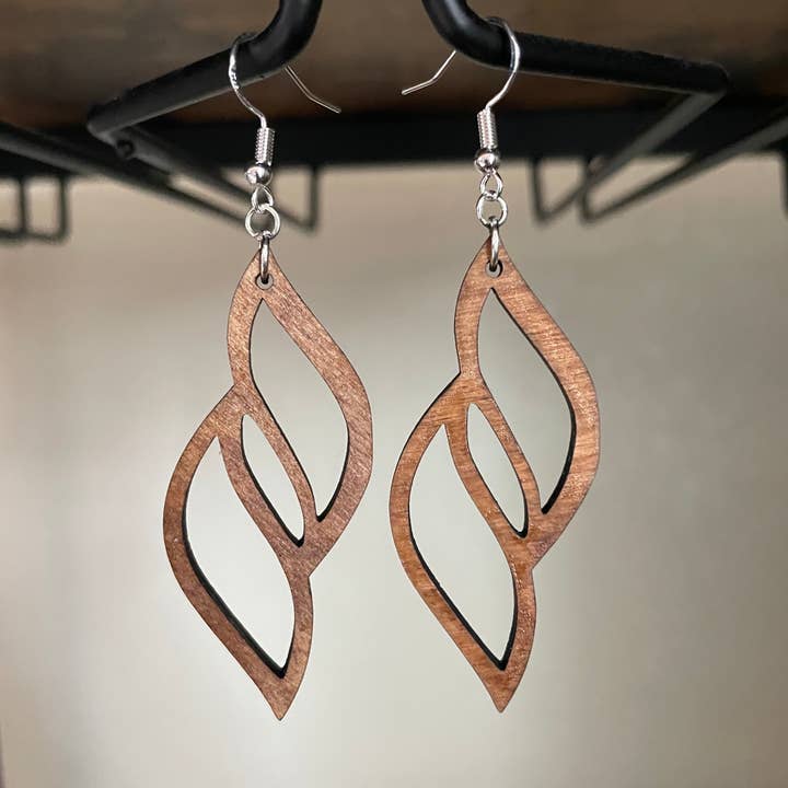 Feather Wooden Earring for wholesale by Far West Laser LLC