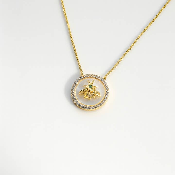 Luna Bee Halsband - Pärlemor | Guld Vermeil för wholesale av Ke Bella Jewelry