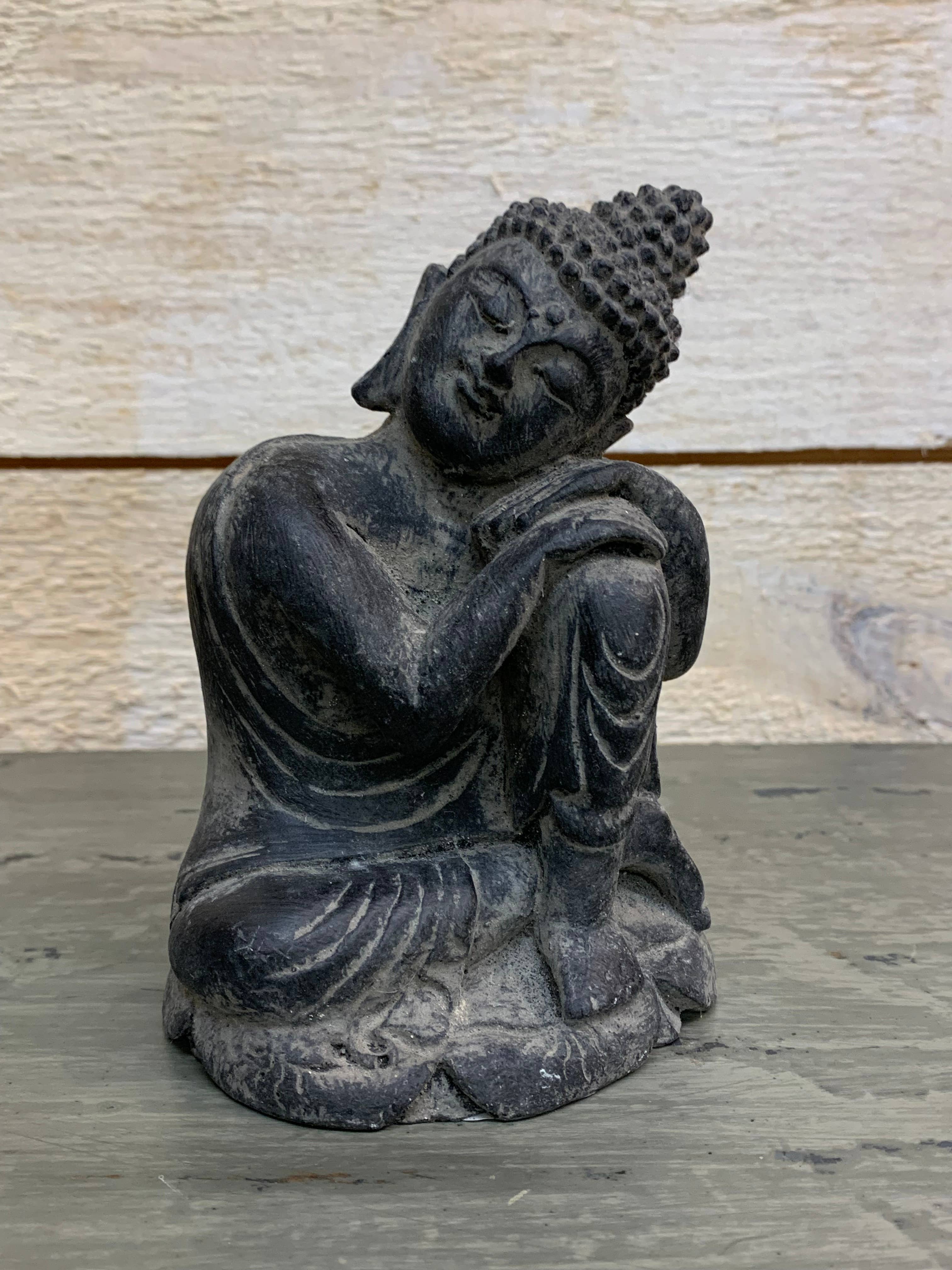 Asia West - Wholesale Sculpture - Buddha Statue Relaxing-Green, Brown, Grey (4/3/5"h)4