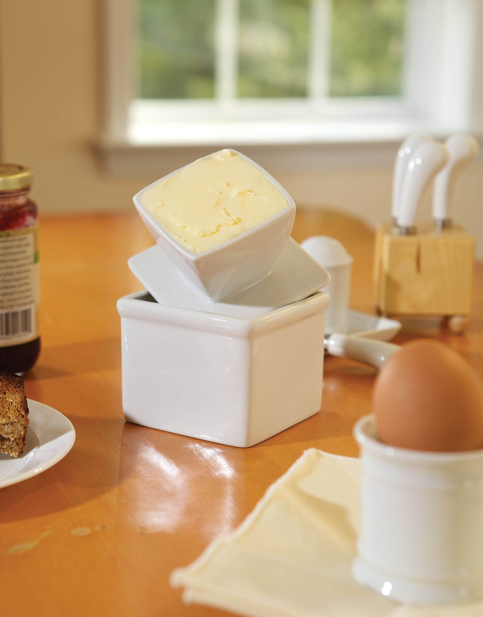 Fox Run Brands - Wholesale Butter Dish - Fox Run White Stoneware Butter Keeper, 3.75" x 3.75" x 5.5"1