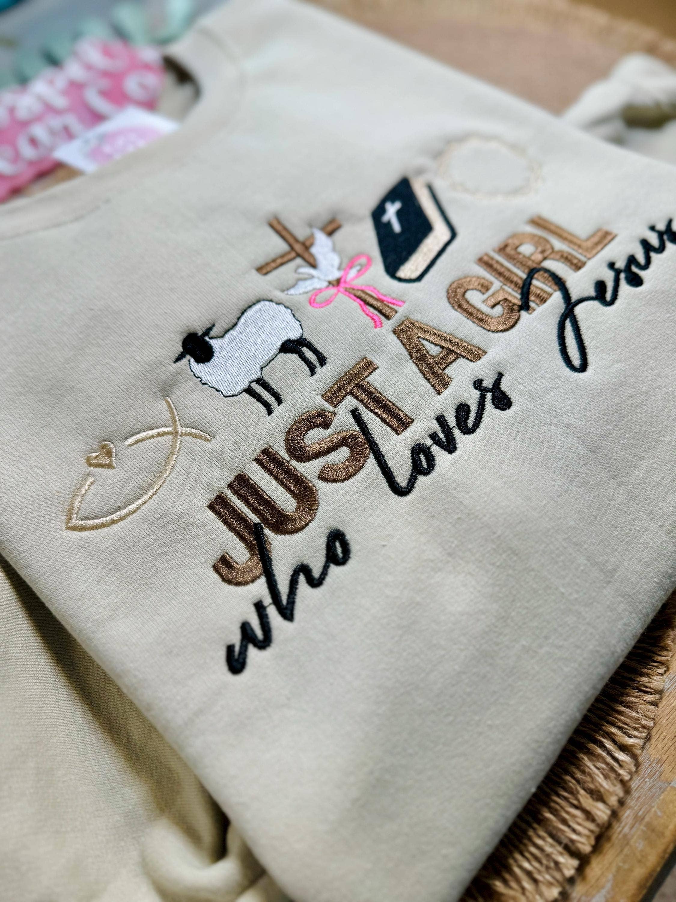 Gospel Gear Co - Wholesale Sweatshirt - Women's - Just A Girl Who Loves Jesus Embroidered Shirt2