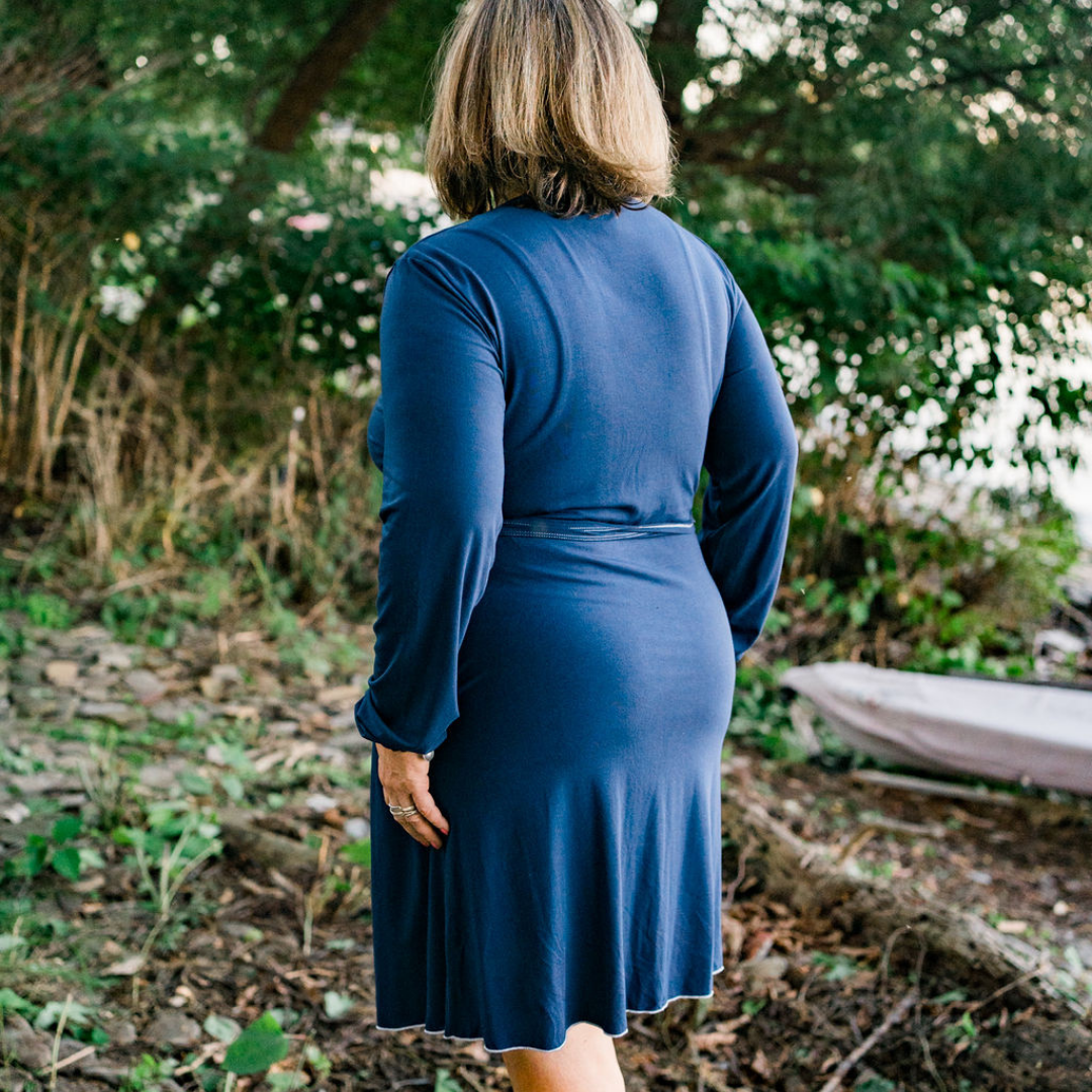 Mimi Island Loungewear - Wholesale Robe - Women's - The Island Robe - Bay Blue (dark Blue/White Trim2