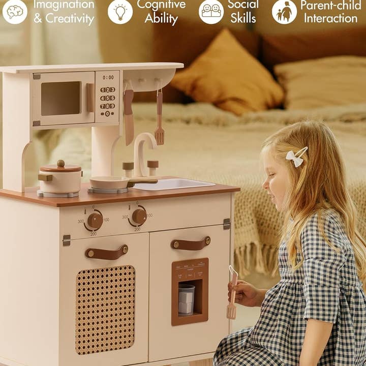 Robud & Mewoofun Official Store - Wholesale Toy Set - Kids - Robud Large Vintage Wooden Play Kitchen for Toddlers 3+16