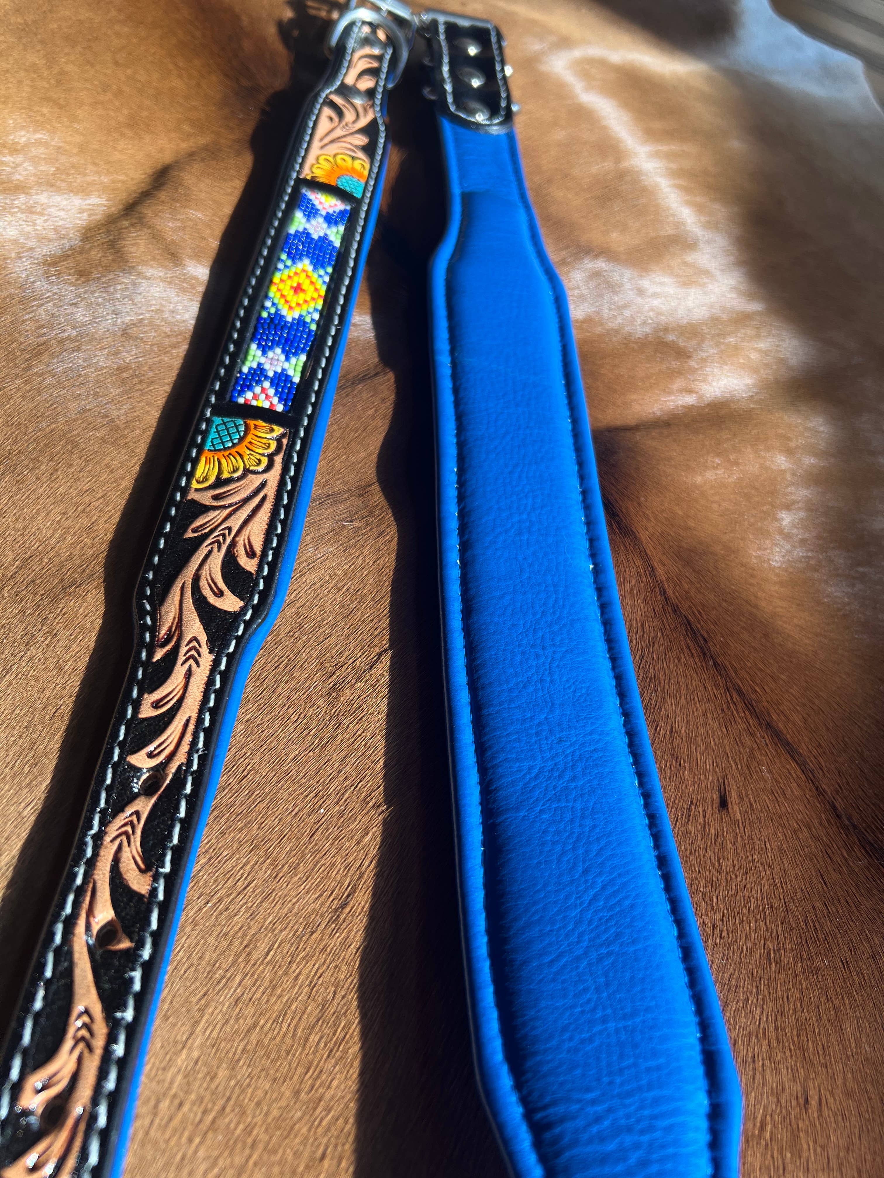 Westrian International - Wholesale Pet Collar - Dog - Tooled Leather Beaded Sunflower Painted Western Dog Collar1