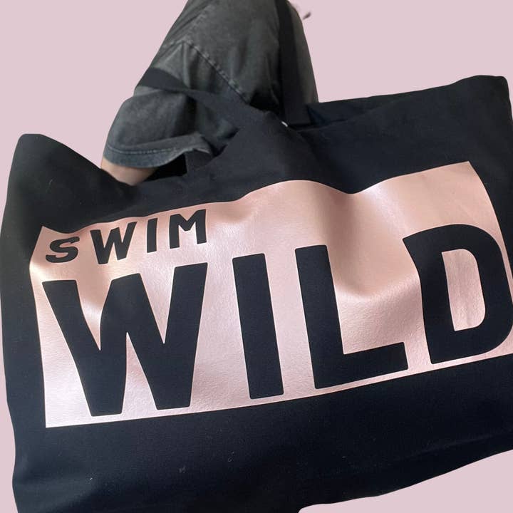 the Cornish studio - Wholesale Tote Bag - Women's - Jumbo Swim Wild Bag - Black/Rose Gold