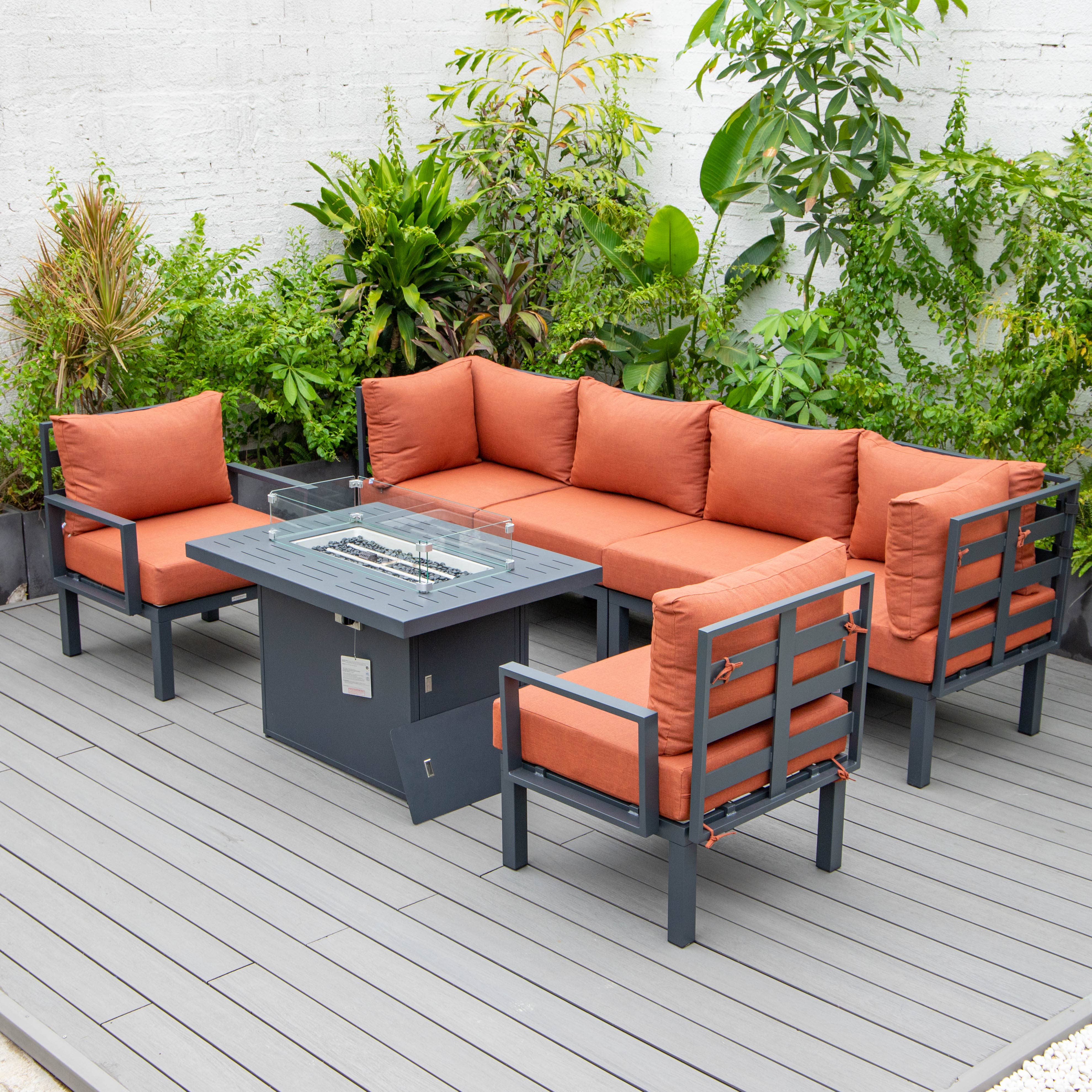 LeisureMod - Wholesale Patio Set - Chelsea 7-Piece Patio Sectional Set with Fire Pit Table42