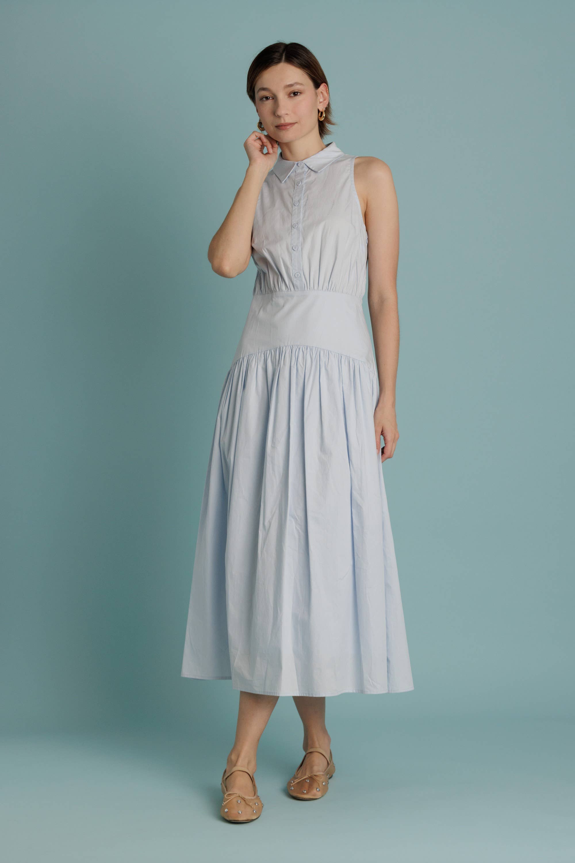 Aureum - Wholesale Dress - Women's - AD2344 - CURVED YOKE MIDI SHIRT DRESS3