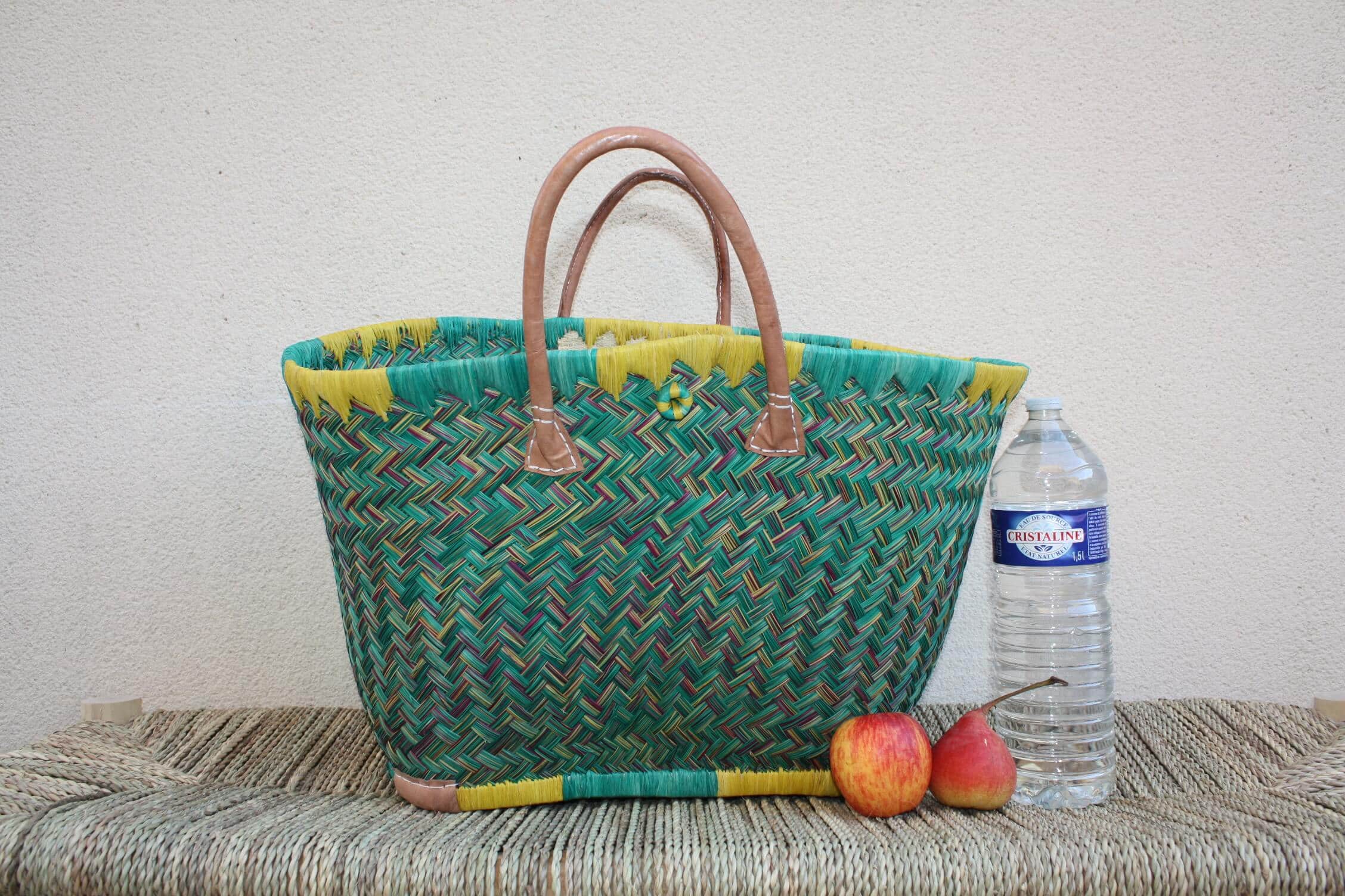 Boutique Huléti - Wholesale Grocery/Shopping Bag - Madagascar Shopping Basket - Turquoise & Yellow - Handwoven Tote Bag Wicker Rattan Straw - 3 sizes available -2