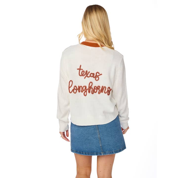 The Texas Longhorns Glitter Script Cardigan for wholesale by Stewart Simmons