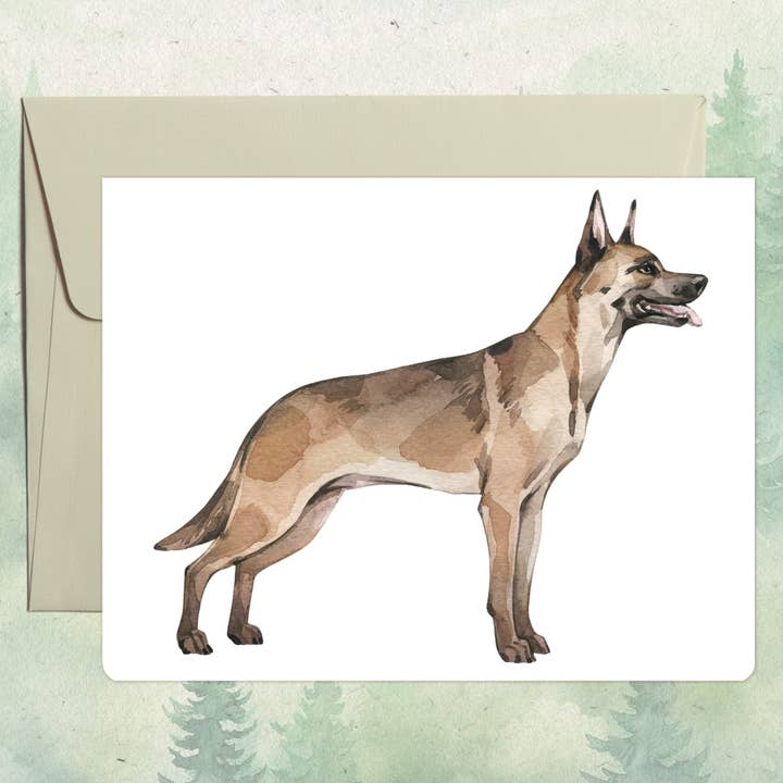 Handgefertigte Grußkarte mit einem Belgischen Malinois-Hund für den Großhandel von Soul Familiar