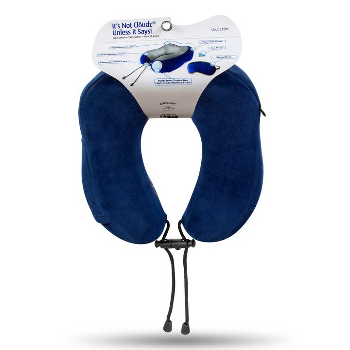 Cloudz - Wholesale Travel Pillow - Cloudz Tech Memory Foam Travel Pillow With Earplugs - Blue1